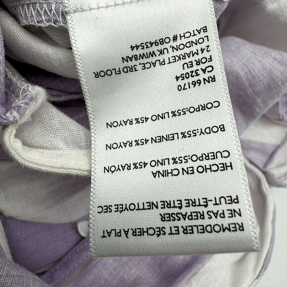 URBAN OUTFITTERS | Small Striped Midi Dress Purple Linen Button Front Pockets - Picture 4 of 9